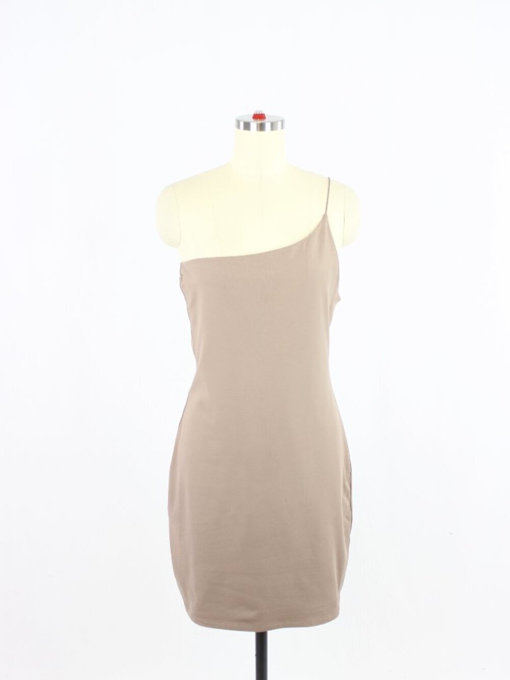Aritzia BABATON Contour Taupe Jersey One Shoulder Bodycon Mini Dress, Size L